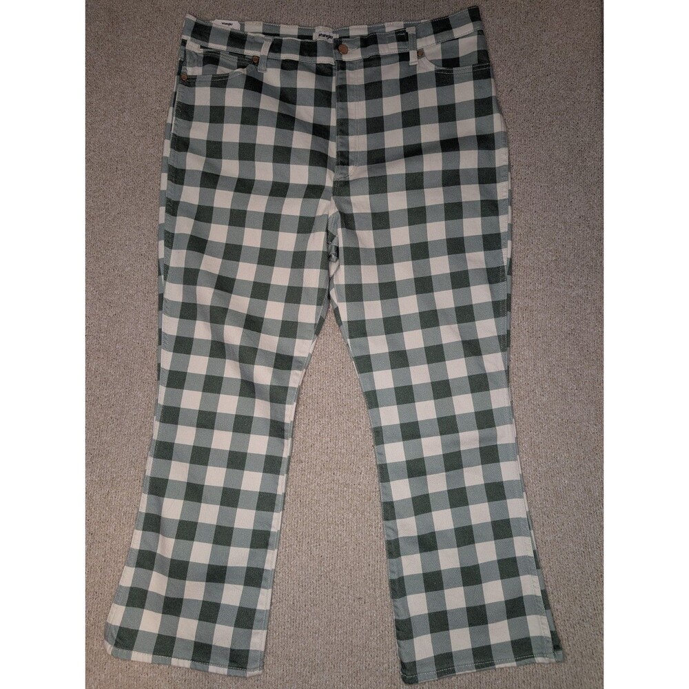 NEW! Wrangler Wrock 672 Gingham Flare Green Check Denim Jeans Women's 37* NWT